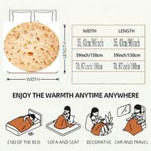 Selimut Bulat Motif Pancake Lucu, Selimut Flanel Motif Makanan Burrito Realistis untuk Sofa Rumah, Hadiah Unik - MultiWarna - View 2