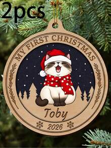 Customized Pet Christmas Ornament, Personalized Cat Dog Name Round Tree Decor, Holiday Winter Vacation Style, Customized Name Pet Memorial Keepsake, Customizable Christmas Tree Ornament, Pet Lover Gift, Holiday Home Decor, Christmas Gift, Family - Style a - View 7