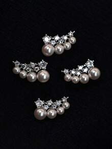 1 Pair Elegant Gentle Pearl Stud Earrings, Minimalist Versatile For Women - Silver - View 3