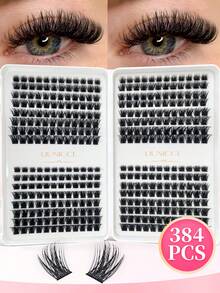 384pcs Single False Eyelashes, Eyelash Book, Cluster False Eyelashes, Home DIY Eyelash Extensions, Cluster False Eyelashes, Single False Eyelashes, False Eyelashes, False Eyelashes, Reusable, Suitable For Beginners, Easy To Wear, Portable Makeup Essential, Gift - C - View 9