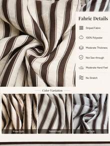 Women's Autumn Four Seasons Holiday Beach Brown Striped Bubble Gauze Wide Leg Pants Set, Tropical Style School Campus, Back To School Season Long Pants, Teacher's Day Striped Pants - Brown - View 5