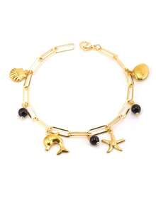 1pc Gold Color Starfish Bracelet Shell Dolphin Charm Women Handmade Metal Ocean Style Pendant Beach Bracelet Summer Jewelry H945 - Bracelet - View 10