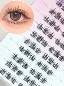 LIMEIKAI 60pcs Self-Adhesive False Eyelash Clusters, Korean Idol Manga Style, 8-12mm Mixed Length Set, Fluffy Single-Strand False Eyelashes, Natural Look 3-Section Segmented Design Loose Type Beginner-Friendly Reusable Self-Adhesive Eyelash Clusters, Eyelash Clusters, Individual False Eyelashes, False Eyelashes, Self-Adhesive DIY False Eyelash Extensions, Cluster False Eyelashes, False Eyelashes - C - View 4