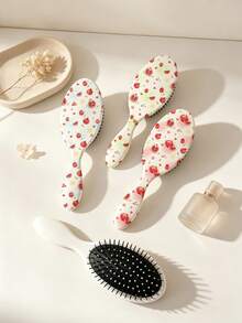 1pc Polka Dot ABS Plastic (ABS Resin) Air Cushion Comb, Universal Fresh Watercolor Pomegranate Print Oval Air Cushion Hairbrush, Sweet Fruit Heart Floral Pattern Scalp Massage Comb, Lightweight Portable Travel Detangling Hairbrush For Women's Long Hair Daily Styling - Multicolor - View 2