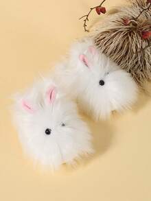 Children's Plush Rabbit Slippers, Suitable For Toddler Girls And Boys - Fluffy Faux Fur Rabbit-Shaped House Shoes With Pink Ears, Cute Animal Design, Non-Slip Sole, Suitable For Winter Indoor Wear - Beige - View 6