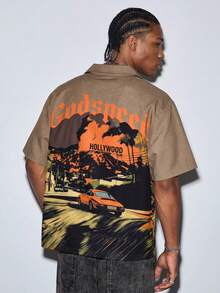 Modcrash Men's Vintage American Sports Car Print Short Sleeve Shirt, Summer - Brown - View 2