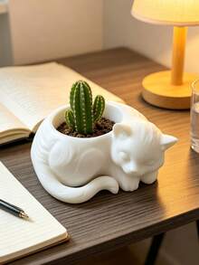 3D Printed Cute Sleeping Cat Shaped Planter, Creative Animal Succulent Pot Container, Balcony Window Sill Decor Art Flower Pot Ornament - A - View 5