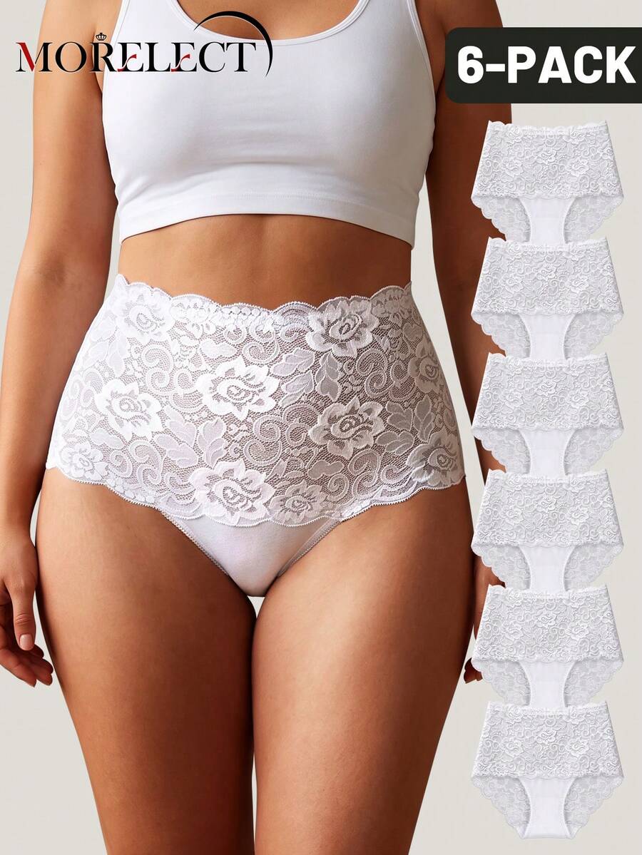 Morelect 6pcs Women Plus Size Lace Panties Triangle High Waist Tummy Control Sexy Everyday Underwear