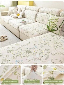 1pc Summer Breathable Sofa Cover, Universal Fit Anti-Slip Sofa Cushion, Elastic Sofa Slipcover, Suitable For L-Shaped Sofa And 1/2/3/4 Seater Sofa Protection - Beige - View 1