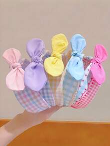 6Pcs Plaid Bow Headbands, Sweet Fabric Wide‑Brim Hair Hoops For Women, Versatile Hair Accessories For Taming Flyaways - Multicolor - View 2
