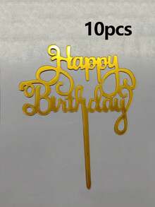 10/30pcs Happy Birthday Acrylic Cake Toppers, Birthday, Valentine's Day, Halloween Party Cake Decorations, Modern Letter Pattern Cake Toppers, Christmas Cake Top Decorations Mirror Gold Acrylic Multi-Functional Cake Toppers, Perfect Commemorative Gift For Family And Friends - Multiple Styles - View 8