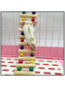 Wooden Hanging Bridge Ladder For Hamsters, Small Pet Climbing Toy With Hooks, Suitable For Cages, Parrots, Squirrels, Opossums, Rats, Chewing Toy, Cage Decoration - A - View 2