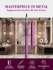 1pc Metal Nail Art Carving Crystal Light Therapy 3D Pattern Pen - Multicolor - View 6