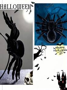1pc Halloween Large Spider Headpiece Flocked Realistic Spider Scary Hair Accessory Party Decoration Prop - Multicolor - View 3