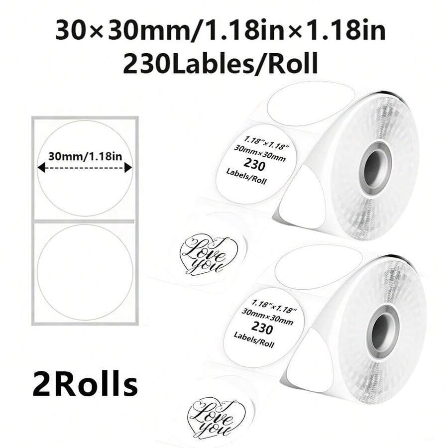 2 Rolls New Colorful Thermal Paper, 3cm Round Adhesive Thermal Label Paper, Suitable For DIY, Name Labels, Gift Wrapping, Compatible With M200/M210/M110/M3/M120/M108/P50/P80/P1/P2 Label Printers - 3cm Round - View 1