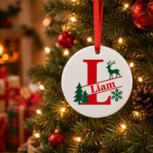 Custom Initial Name Christmas Ornament, Personalized Round Tree Hanging Decor, Festive Reindeer Snowflake Holiday Style, Customized Christmas Keepsake Gift, Customizable Family Name Ornament For Xmas Tree Decor, Christmas Decorations, Family Gifts - Style C - View 4