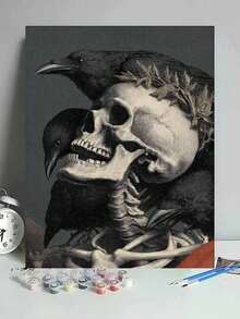 Lukisan Minyak Digital DIY Gagak dan Tengkorak, Seni Kanvas untuk Pemula, Kit Melukis dengan Angka untuk Dewasa, Dekorasi Dinding Rumah, Hadiah Halloween. - Set - View 2