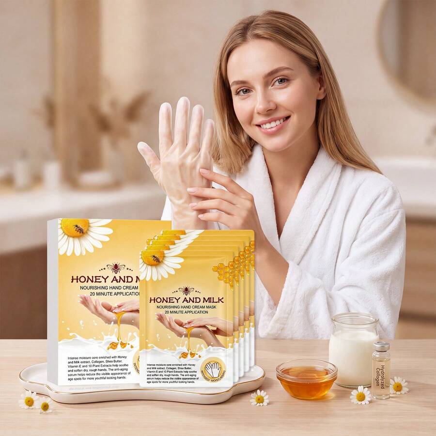 5 Pairs Honey Moisturizing Hand Masks, Hydrating & Nourishing Hand Care, Portable Home Hand Care For Skin Moisturizing - View 1