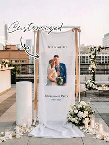 Personalized Wedding Welcome Sign, Customizable With Portraits And Text, Customized Minimalist Welcome Banner, Banner With Bow Ribbon Set, Wedding Decor, Party Decor, Tea Room, Home, Garden, Office, Graduation, Wedding, Housewarming, Customized Wedding Supplies, Back To School Gift - Multicolor - View 8