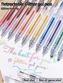 Retraktila glitterbläckpennor 12/24-delars set, 1,0 mm neutral pennspets, mjuk skrift, livfulla färger, lämpliga för dagböcker, korttillverkning, skol- och kontorsmaterial, flerfärgsset - A - Visa 8
