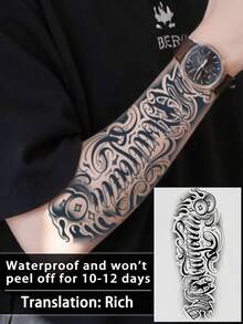 1Pc Man Tattoo Fake Goth Temporary Tattoos Gothic Letter Semi Permanent Waterproof Sweatproof Last For 1-2 Weeks Realistic Herbal Juice Anti-Friction Non-Reflective Black For Woman And Men Tattoo Stickers - HF - View 2