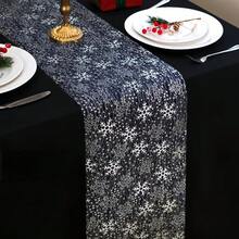 1pc Holiday Gold Snowflake Tablecloth, Shiny Sequin Foil Design, Polyester Woven Rectangular Tablecloth, Suitable For Events, Weddings, Birthdays And Christmas Parties - Silver Snowflake Table Runner - View 7