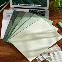 5pcs Gradient Green Thick A4 Size Transparent Plastic Snap Button Folders, Large Capacity, Suitable For Contracts, Office Supplies, Student Papers, Stationery And Document Management, Random Style, Back To School Supplies, School Essentials - Sets - View 2