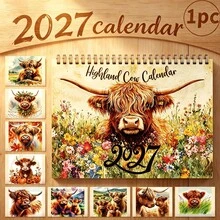 2027 Highland Cow Calendar - Rustic Farmhouse Style Wall Art & Monthly ...