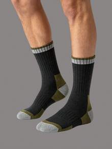 1/5 Pairs Men's Vintage Colorblock Ski Snow Socks, Thickened Sports Terry Warm Mid-Calf Socks With Fleece Lining - Multicolor - View 4