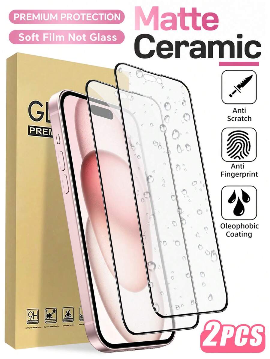 2入裝 [2026新款] 9H 啞光陶瓷螢幕保護貼，適用於 iPhone 18 Pro Max/18 Pro/17/16 Pro Max/16 Pro/16 Plus/16/15 Pro Max/15 Pro/15 Plus/15/14 Pro Max/14 Pro/14 Plus/14/13 Pro Max/13 Pro/13/12/11/XS Max/XS/XR，柔軟陶瓷膜，防刮高清透明，無氣泡易安裝，相容手機殼，含包裝，送給家人與朋友的完美生日禮物