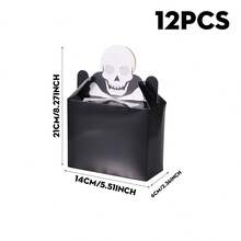 2/4/6/8/12pcs Halloween Paper Gift Boxes, Black Skull Pattern Rectangular Candy Boxes With Handles, Candy Cookie Snack Packaging Boxes, Suitable For Halloween Party Favors, Trick Or Treat Candy Bags - Multicolor - View 10