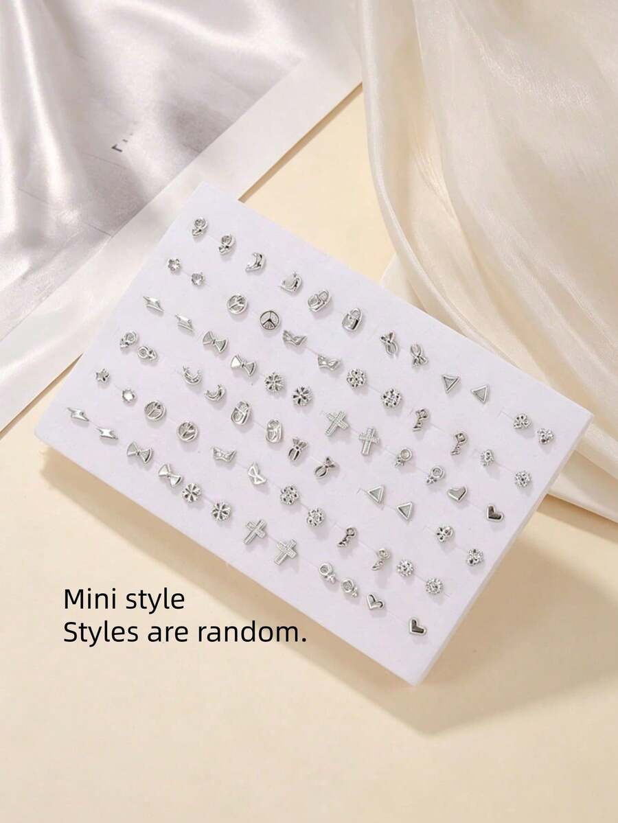 RINTOLER 36 Pairs Minimalist Personalized Multi-Color Small Plastic Hypoallergenic Mini Earrings Set, Random Pattern, Darker Colors - Silver - View 1