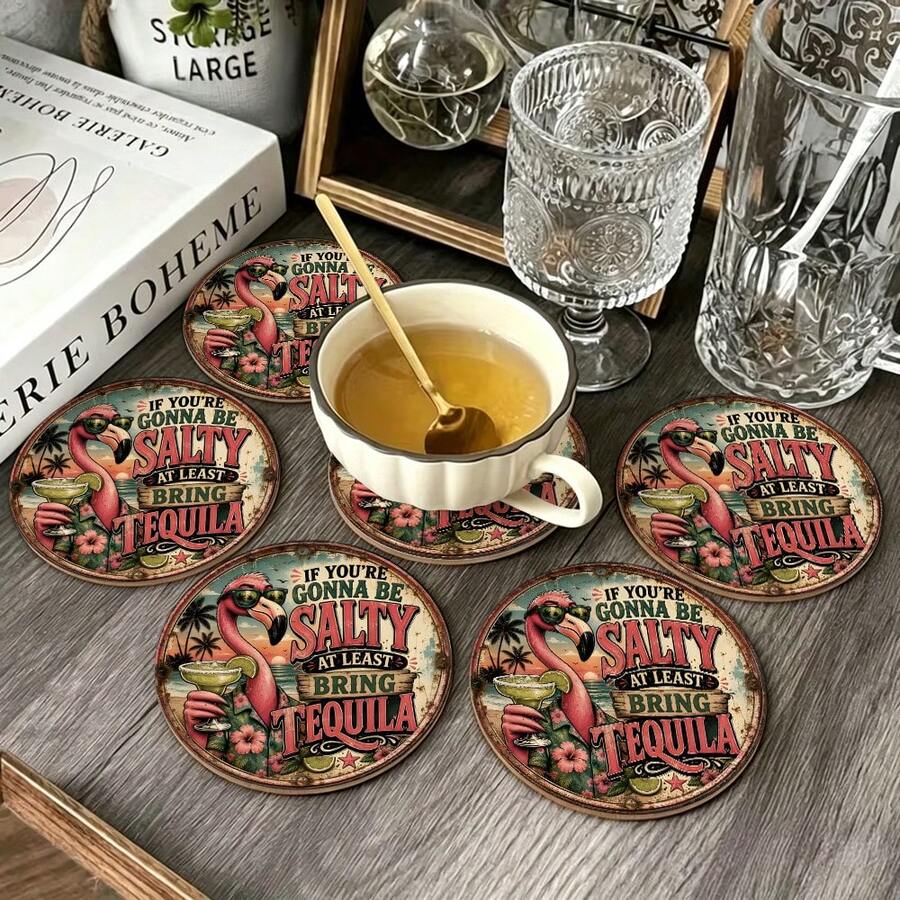 1套印花夏威夷火烈鳥圖案木製防滑杯墊,居家廚房裝飾配件,適用於各種節日派對、婚禮配件、感恩節、返校季裝飾禮物 - 多色LDX2531 - 查看 1