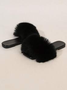 Women's Fashionable & Comfortable Open Toe Square Toe Black Flat Sandals With Non-Slip Sole - Black - View 5