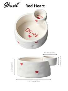 shoxil 1pc Heart Print Ceramic French Fries Bowl With Built-In Sauce Compartment, Dual-Section Heating Appetizer Plate, Creative Snack Tableware, Suitable For Home Daily Use, Family Gatherings And Movie Night - Bowl - View 9