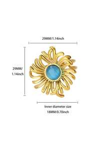 2Pcs/Set Vintage Blue Cubic Zirconia Flower Ring For Women Gold Color Open Ring Wedding Party Jewelry Gift - Multicolor - View 6