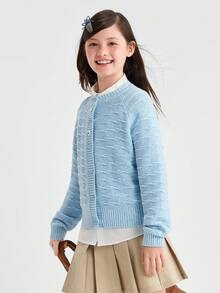 Balabala 青少年女孩針織開襟衫 柔軟毛衣上衣 春秋款 - 藍色調 - 查看 2