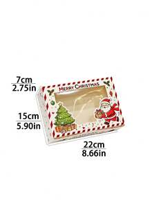 4/8/12pcs 2026 NEW Christmas Gift Box With Transparent Window | Santa Claus & Xmas Tree Printed Present Box, Festive Striped Paper Box For Christmas Party Decorations - View 2