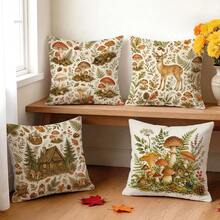 4pcs Forest Mushroom & Deer Pattern Pillow Covers, Single-Sided Printed Pillow Covers, Suitable For Living Room, Bedroom, Home Decor, All-Season Pillow Covers - Multicolor - View 10