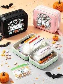 Pill Storage Box Set, BOO BOO CREW Pattern, 7-Day 2-Times-A-Day Large Capacity Pill Organizer, 14 Colorful Compartments, Reusable Travel Medicine Storage Bag, Large Capacity Weekly Pill Organizer, Suitable For Small Daily Items, Ideal For Health-Conscious And On-The-Go Users, Essential Medical Accessory, Back To School, Halloween, Christmas, Student Essential - Multicolor - View 5
