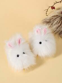 Children's Plush Rabbit Slippers, Suitable For Toddler Girls And Boys - Fluffy Faux Fur Rabbit-Shaped House Shoes With Pink Ears, Cute Animal Design, Non-Slip Sole, Suitable For Winter Indoor Wear - Beige - View 2