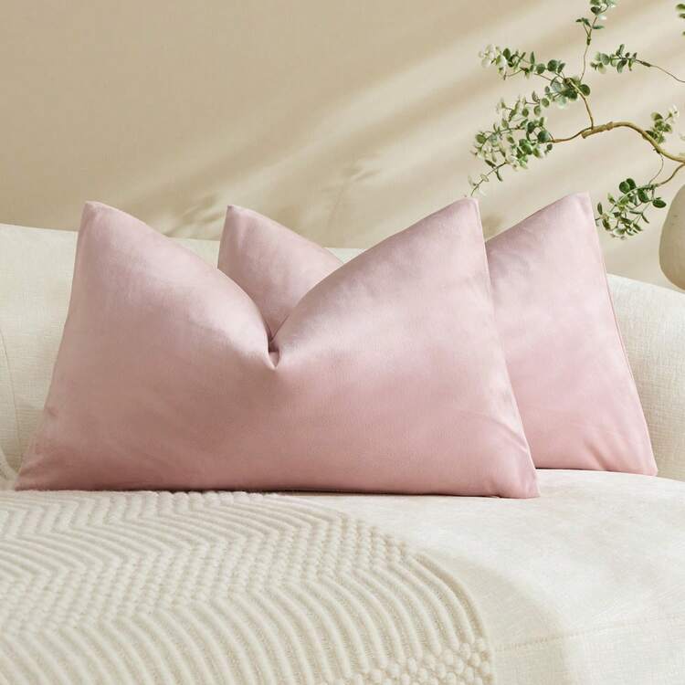 1pc/2pcs Velvet Solid Color Decorative Throw Pillow Cover (Pillow Insert Not Included), Square Cushion Cover, Holiday Home Decor Pillow, Soft & Comfortable Linen-Like Fabric, Modern Decor For Sofa, Bedroom, Dorm - Pink - View 15