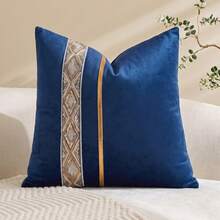 1pc/2pcs Velvet Gold Metallic Leather Sequins Embroidery Striped Throw Pillow Case (Pillow Insert Not Included), Square Cushion Cover, Holiday Home Decorative Pillow, Soft Comfortable Fabric, Modern Decor For Sofa, Bedroom, Dorm - Navy Blue - View 10