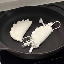 [New/Cute] Dumpling Boa Earphone Case Storage Pouch, Portable, High-End Look, Charm, Cord Wrap, Women's - White - View 6
