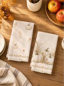 2PCS Kitchen Towels Autumn Pumpkin Plant Illustration Print 40*60cm Minimalist Style Rectangular Microfiber Kitchen Towels, Dish Cloths, Tablecloths, Hand Towels, Bathroom Kitchen Decor, Home Decor, Housewarming Gift For Neighbors, Perfect For Kitchen And Bathroom Use, Suitable For Housewives And Family Gatherings, High Cost-Performance, Home Essential - Apricot - View 8