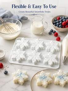 1pc 6-Cavity Snowflake Cake Mold, Decorative Baking Tray For Mousse, Pudding, Chocolate Desserts, Christmas Winter Party, Home Kitchen Easy Release Creative Baking Dessert Making Tool - White - View 5