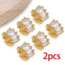 2pcs 18K Gold-Plated Cubic Zirconia Spacer Beads Rhinestone Round Flat Heart Twist Metal Spacers For DIY Bracelet Necklace Jewelry Making Findings - Gold - View 30
