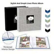 1pc Minimalist Linen Creative Gift Photo Album, Linen Photo Album, 6 Inch, 200 Pages, With Pockets, For Photo Storage, Suitable For Family And Wedding Commemorative Album, Anniversary, Birthday, Thanksgiving, Valentine's Day Gift - Multiple Styles - View 6