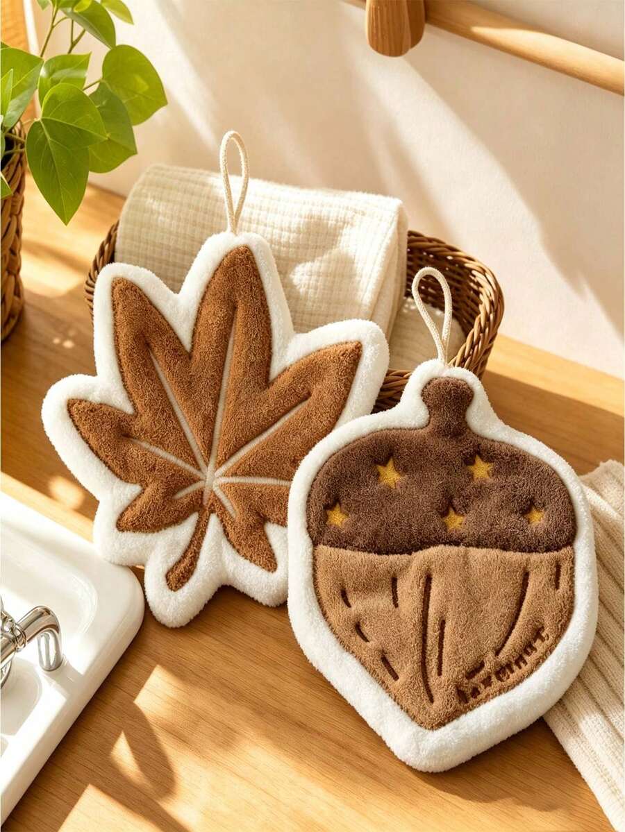 2件組秋季主題手巾,吸水柔軟楓葉與橡實掛式廚房巾,裝飾性快乾毛巾,適用於浴室、廚房及秋季居家裝飾 - 彩色 - 查看 1