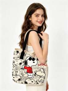 1pc Peanut Snoopy Print Canvas Crossbody Tote Bag, Casual Minimalist Style, Multi-Functional Small Shoulder Handbag, Durable Adjustable Strap, Suitable For Women And Teenagers, Ideal For Daily Outings, Work, School And Shopping - A - View 4